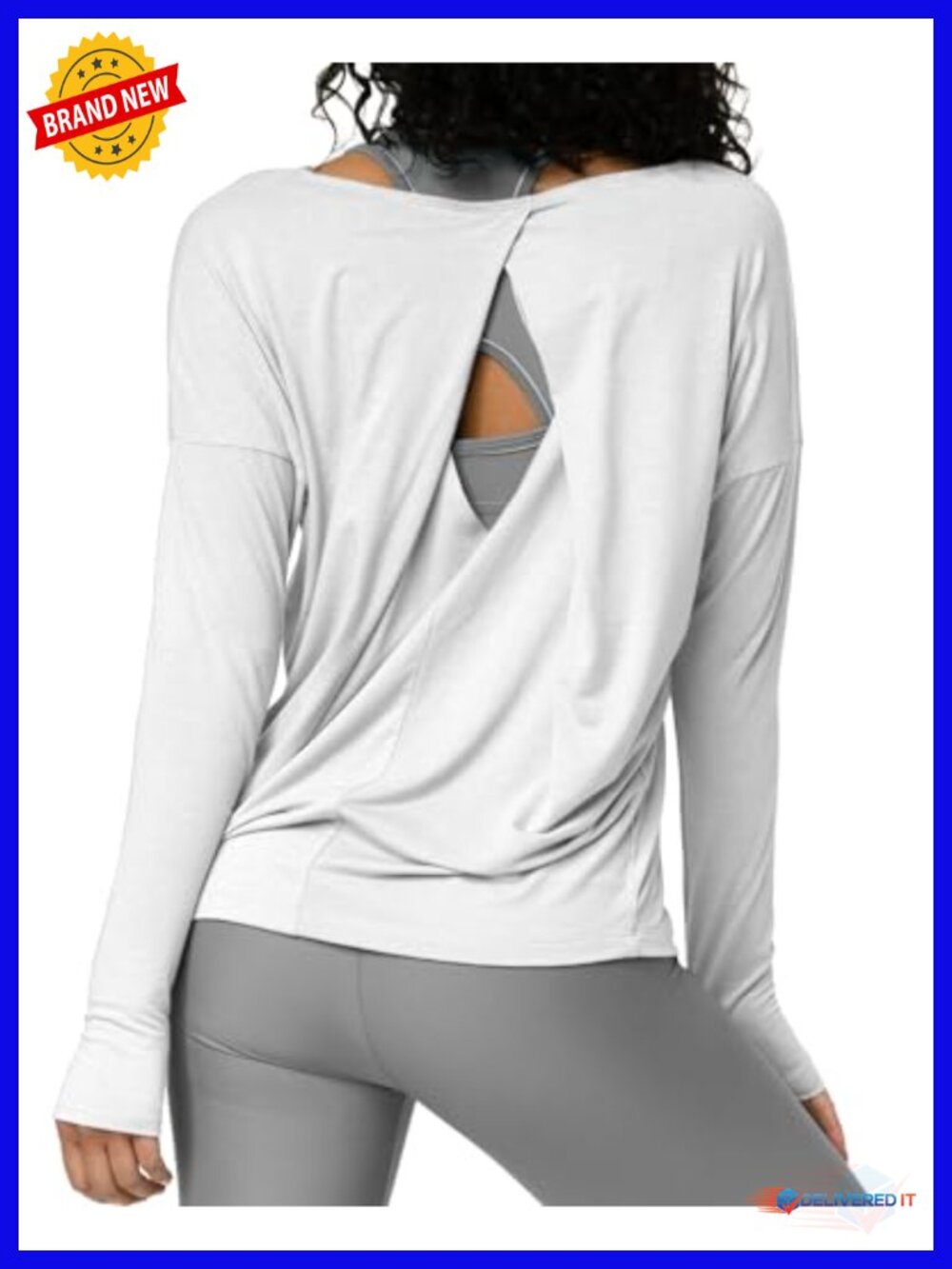 Long Sleeve Open Back Diamond Shape Workout Top Yoga Shirt with Thumbholes